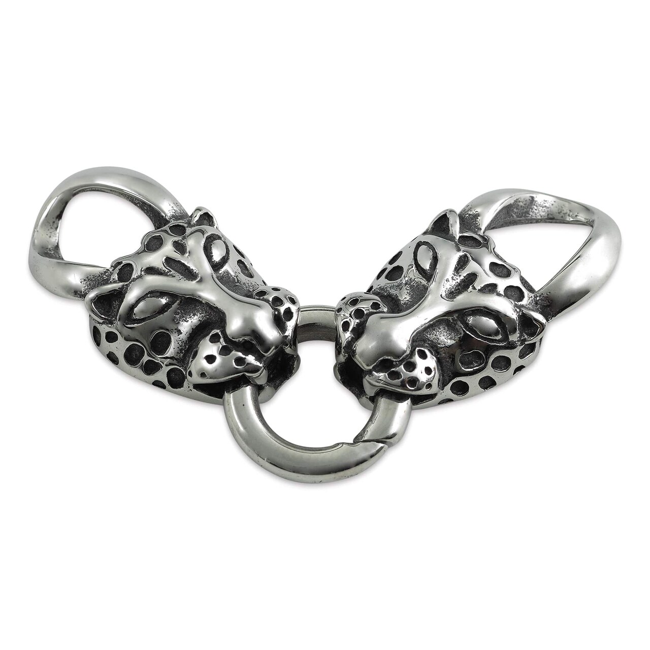 John Bead Stainless Steel Antique Silver Clasp - Leopard Head, 32 x 17 mm
